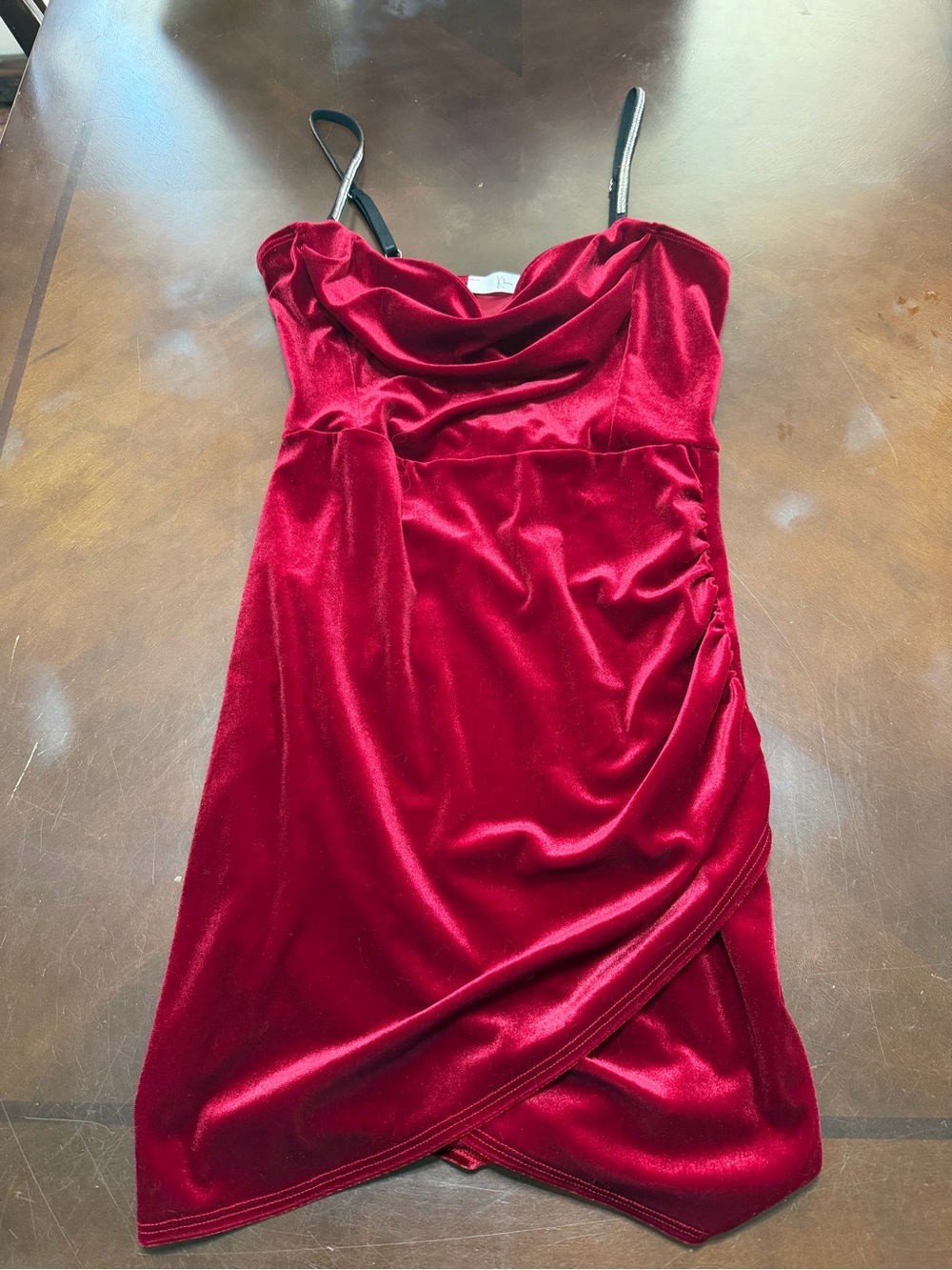 Lee Burgundy Velvet Cowl Neck Mini Dress